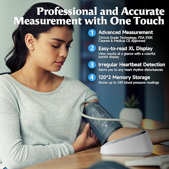 Blood Pressure Monitor for Home Use with Upper Arm Wide Range Cuff (8.7-15.7 Adjustable) & LED Display, Automatic Digital BP Machine Storage Bag, 240 Memories for 2 Users