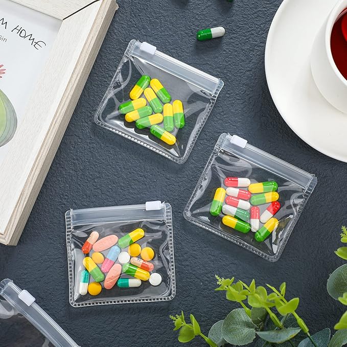 Nuanchu 36 Pieces Pill Pouches Bags Set Reusable Zippered Pill Baggies Clear Plastic Self Sealing Travel Medicine Organizer Storage with Slide Lock for Medicine and Small Items