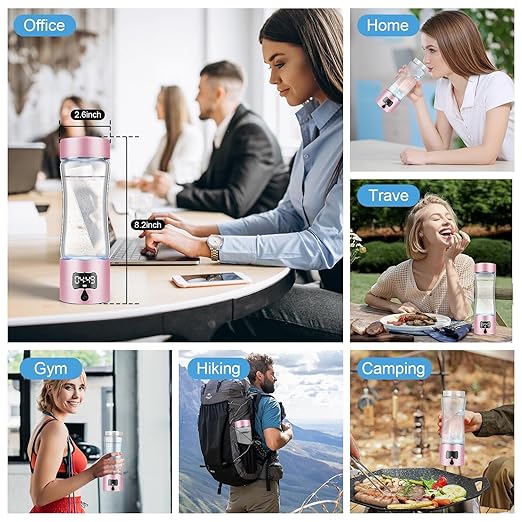 Hydrogen Water Bottle Generator, 340ml Portable Hydrogen Water Maker with SPE/PEM Technology, 5000ppb Rechargeable Ionizer Machine for Health & Wellness, BPA-Free Glass