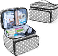 LUXJA Medicine Bag with 2 Detachable Clear Pouches,Travel Pill Bottle Organizer with Detachable Dividers, Gray Dots