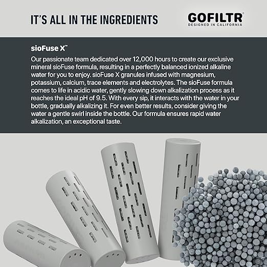 GOFILTR Alkaline Water Infuser - 9.5 pH + Electrolytes for Any Water Bottle/Small Pitcher, 750 Refills / 3 Months, Ionized Mineral Water Infuser (1 Pack)