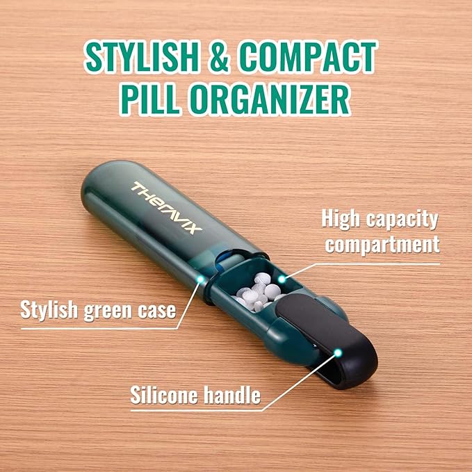 Pill Organizer 3X a Day, Daily Pill Case for Purse with Portable Design, Travel Pill Box to Hold Vitamins, Medicines, Supplements Gift for Men & Women (Green)