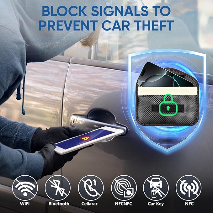 TICONN 2PK Faraday Bags for Car Keys Fob, 7.75"X4.25" Faraday Cage Protector, Car RFID Signal Blocking, Anti-Theft Pouch Anti-Hacking Case Blocker (Black, L)