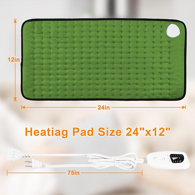 Deepsoon Heating Pad,Electric Heating Pads for Back,Neck,Abdomen,Moist Heating Pad for Shoulder,Knee,Arms,Legs,Dry/Moist Heat & Auto Shut Off,Christmas Gifts for Men and Women,Green Black,24x12 Inch