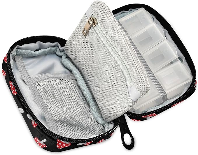 Cute Mushroom Pill Case, Portable Weekly Pill Box Bag Container 7 Days Pill Organizer Vitamin Supplement Holder with Zipper for Travel Family Business