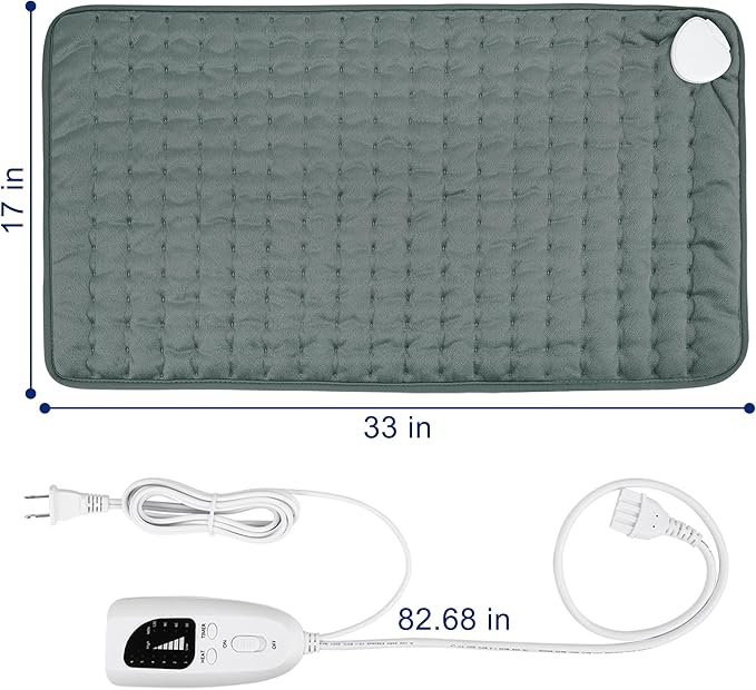 33"X17" Electric Heating pad with 6 Heat Settings, Auto Shut Off, Dry Electric Heating for Back Neck Knee Arms Legs Shoulder Heat Pads for Christmas Birthday Father's Day Mother's Day (Dark Gray)