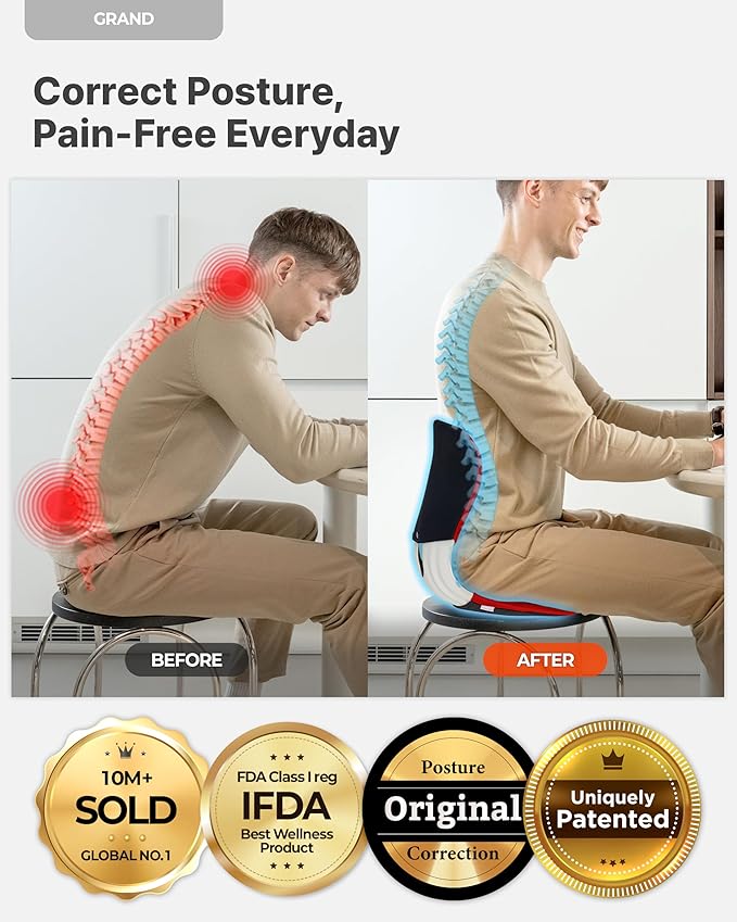 curble Grand(Extra Wide&Sturdy) Cover Set – Ergonomic Back Support Chair & Detachable Cover, Lumbar Support for Posture Corrector and Low Back Pain Relief, Perfect for Home Office Desk Chair(Set Red)