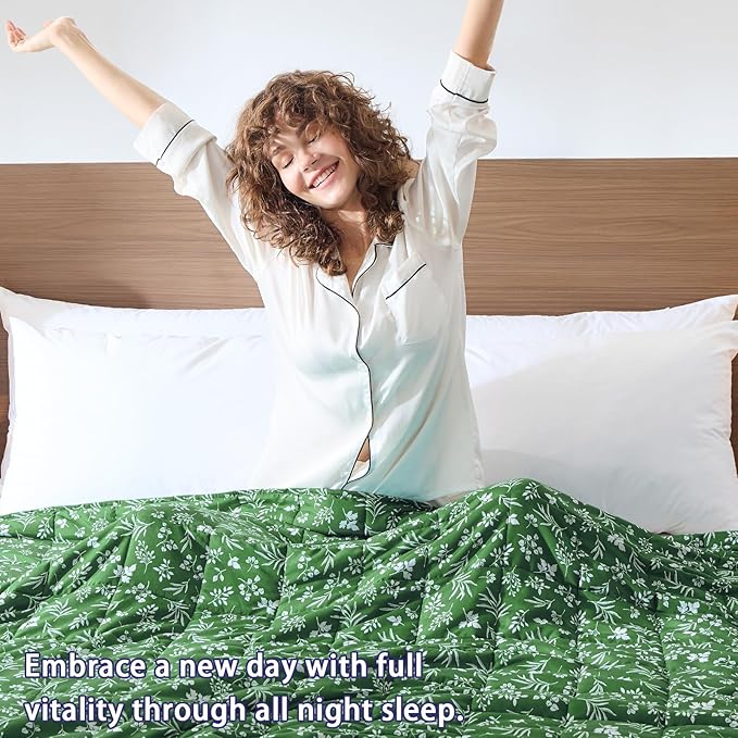 yescool Weighted Blanket for Adults (15 lbs, 60" x 80", Forest) Cooling Heavy Blanket for Sleeping Perfect for 140-160 lbs, Queen Size Breathable Blanket with Premium Glass Bead, Machine Washable