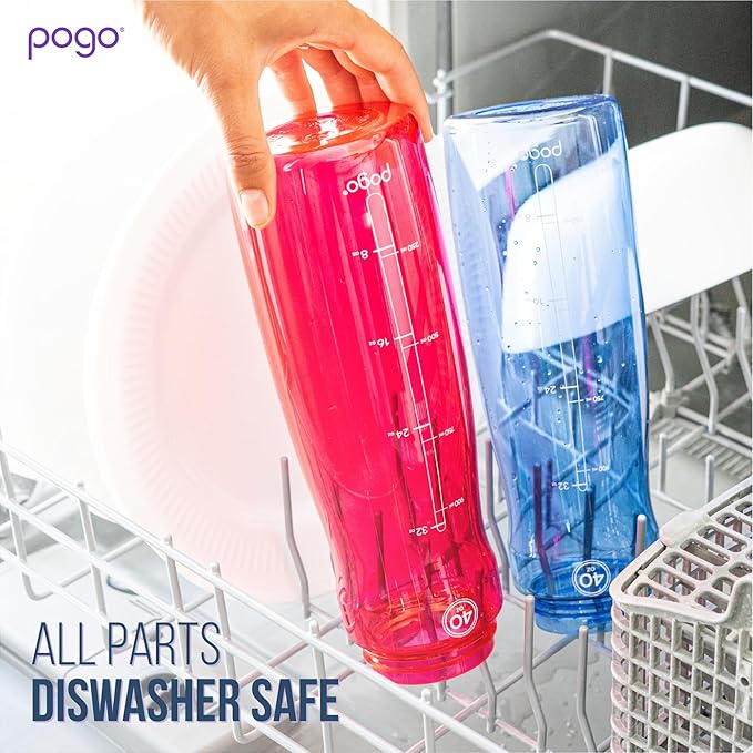 Pogo Plastic Water Bottle with Straw Lid and Carry Handle, Reusable, BPA Free, Dishwasher Safe, Perfect for Travel, School, Outdoors, and Gym | 32oz, 40oz