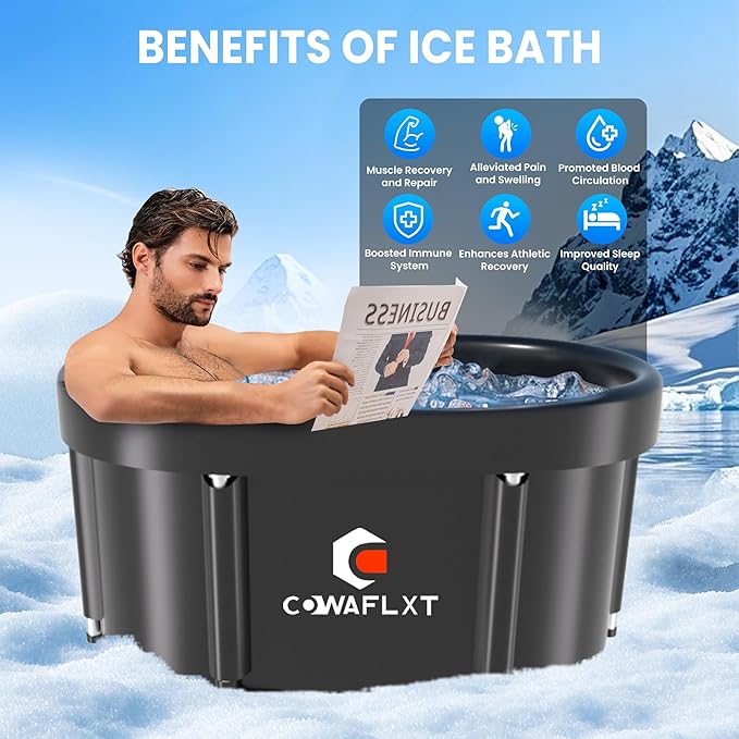 XL Ice Bath Tub,133 GAL Large Portable Cold Plunge Tub with Cover, Cold Water Therapy Recovery at Home Gyms Outdoor Use,Extra Ice Massage Balls Include,46"L x 22"W x 23"H