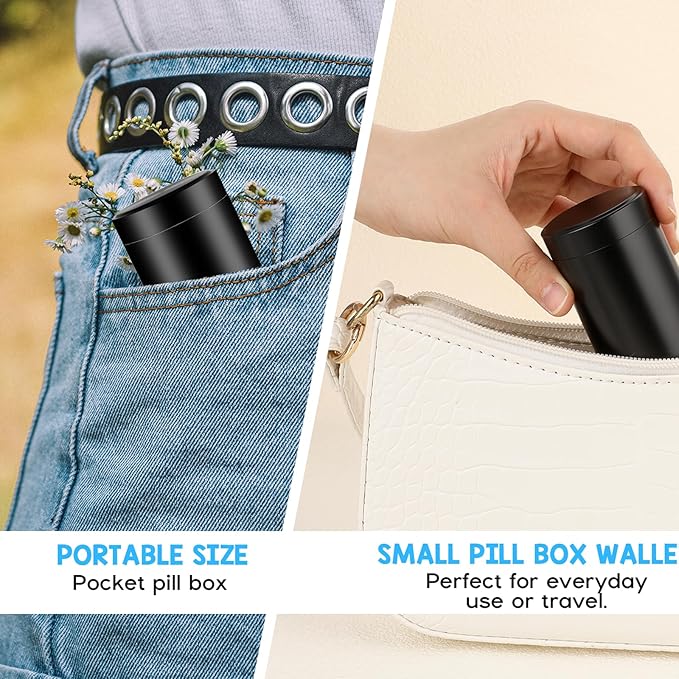 Portable Metal Small Pill Case Round Pill Holder Aluminium Alloy Waterproof Pocket Medicine Box Organizer Bottle Container for Travel Outdoor Vitamin Fish Oils Ear Plug Jewelry