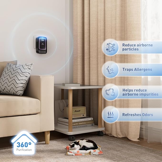 Air Ionizers for Home – Plug in Air Purifier for Home & Cat Litter Deodorizer, Filterless Ion Generator Removes Pet, Smoke, Bathroom & Kitchen Odors, Compact Deodorizer for Bedroom