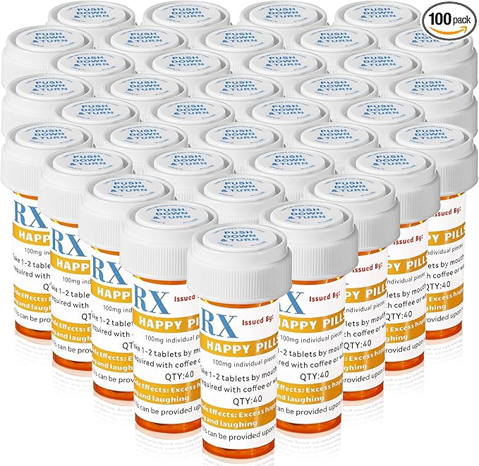 50 Set Nursing Halloween Party Supplies 50 Empty Pill Bottles with Caps Plastic Medicine Containers with 50 Sticky Label Pill Vial for Nurse Party Favors Serve (8 Dram)
