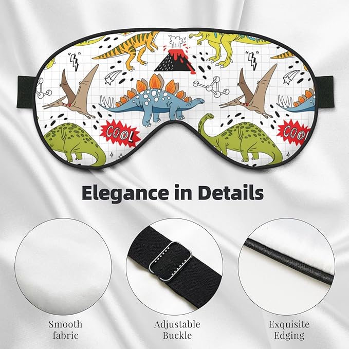 Cool Doodle Dinosaurs Sleep Mask Eye Mask with Adjustable Strap Eye Sleep Shade Cover Blocks Light for Women Men Airplane Travel Nap