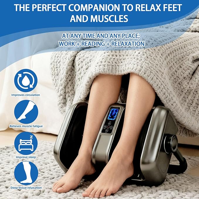 Foot Massager with Heat, Deep Kneading Electric Feet Massager with Remote Control, Calf Ankle Leg Relaxation Machine for Home & Office, Gift for Women & Men