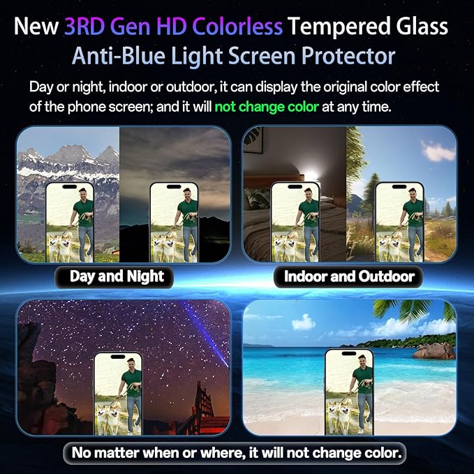 Blue Light Screen Protector for iPhone 17 Pro Max(6.9 inch) Anti Reflective 9H Hardness Shatterproof HD Tempered Glass Easy Install Stain-resistant Touch Sensitive Scratch Resistant, 2 Pack
