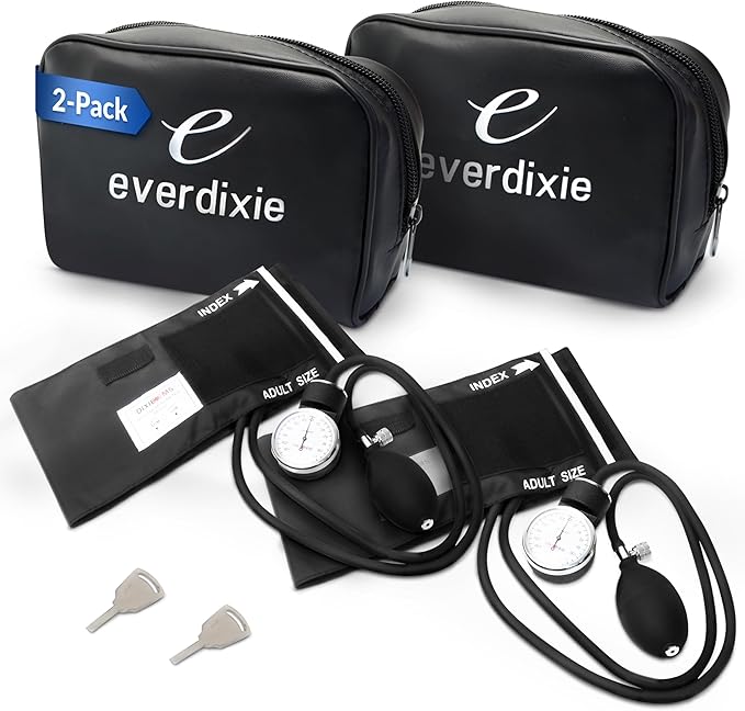 Deluxe Aneroid Sphygmomanometer Blood Pressure Monitor Set – 2-Pack – Adult Cuff, Carrying Case & Calibration Tool – High Contrast Dial for Accurate Readings – Portable & Durable Design – Black