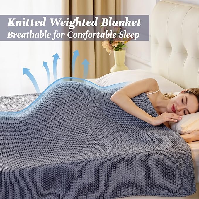 Guohaoi Knitted Weighted Blanket for Adults (Light Grey 60"x80" 20lbs) No Beads Cooling Throw Blanket for Hot Sleepers, Home Decor Breathable Chunky Knit Heavy Blanket Use on Queen/King Size Bed