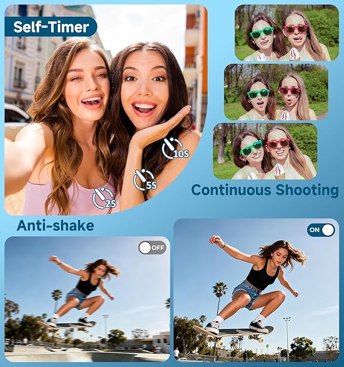 Digital Camera, 2026 Upgraded 56MP Dual Screens Camera for Selfies, 16X Zoom Travel Cameras with 32GB SD Card, Anti Shake Compact Vlogging Cameras for Boys Girls Kids Teens Adults