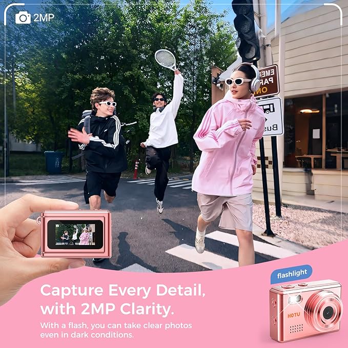 Mini Keychain Digital Camera, Y2K Pocket-Size Mini Camera, 2MP 1080P Small Camera with 32GB Card, Video Recorder with Long Battery Life for Travel, Party and Vlog (Rose Gold)