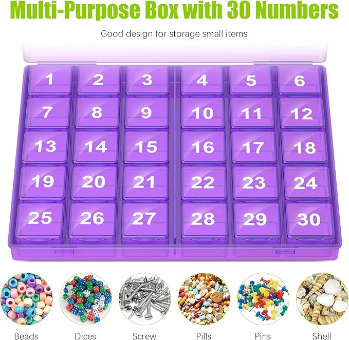 Monthly Pill Organizer Once a Day - 30 Day Pill Organizer Box - Easy to Open - Large Compartments Portable Case for Travel, Month Pill Cases Medicine Organizer for Vitamin (Purple)