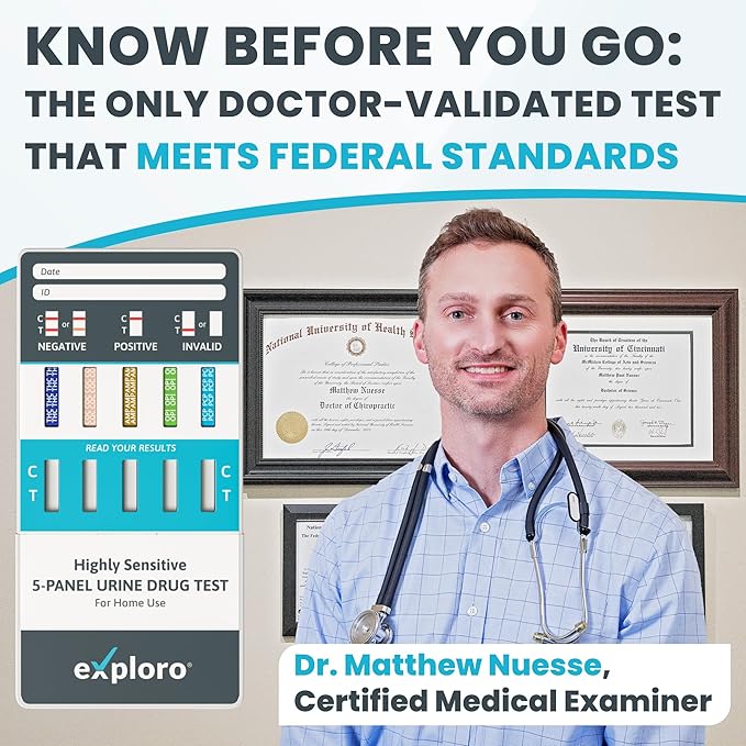 Exploro Federal Level 5 Panel Drug Test Kit - At Home Urine Drug Screen for THC, Cocaine, Amphetamines, Opiates, PCP - Accurate Results for Pre-Employment & Personal Use (Pack of 5)
