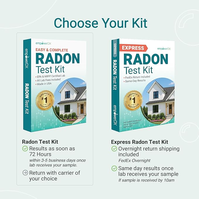 empowerDX Radon Test Kit, EPA Listed, NPPR Certified, Check Radon Gas Levels in Your Home, Results Within 3-5 Days