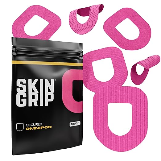 Skin Grip Insulet Omnipod 5 Adhesive Patches Waterproof & Sweatproof (Also Fits Omni pod Dash), Pre-Cut Medical Tape, Ultimate Insulin Pump Protection, Diabetic Sensor Covers, 20-Pack, Pink