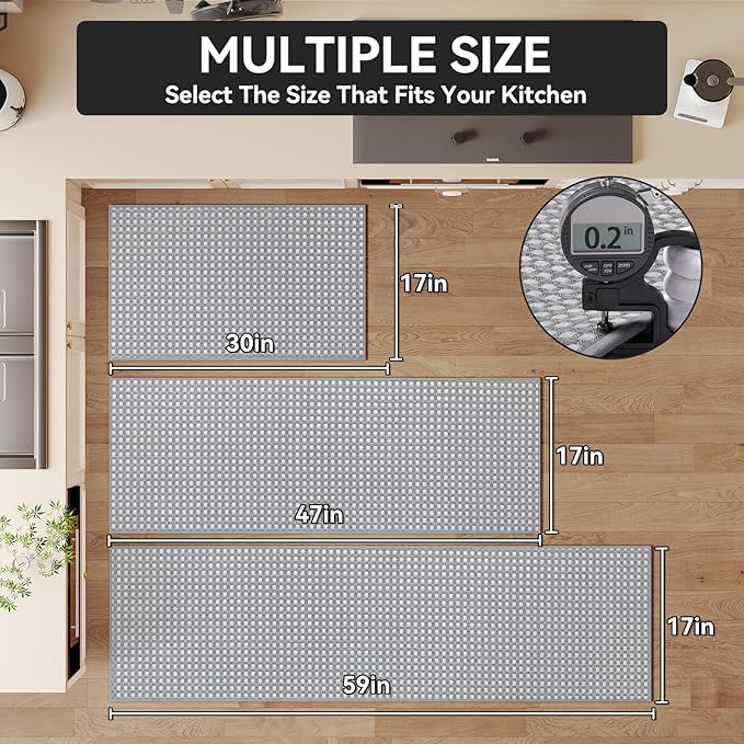 Kitchen Rugs Non Slip Washable, Rubber Backing Soft Chenille Braided Kitchen Mats for Floor, Super Absorbent Kitchen Runner Rug Standing Mat Sink Mat, Easy to Clean, Gray 17"x47"
