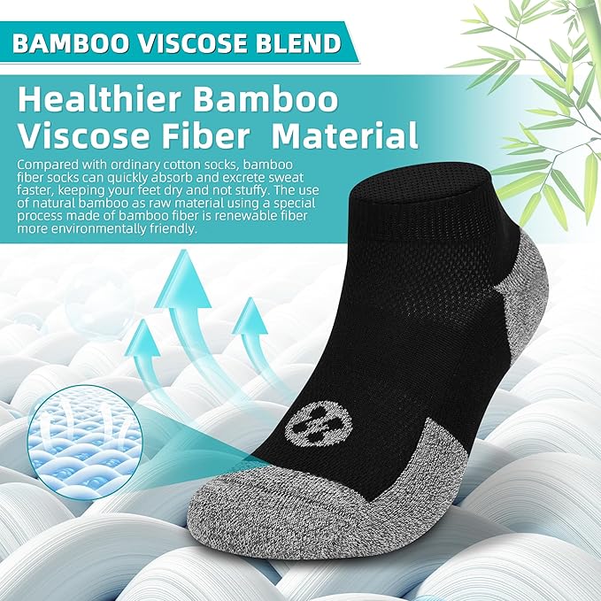Diabetic Socks for Men,4 & 6 Pairs Low Cut Bamboo Viscose Wide Mens Diabetic Socks Size 9-11 10-13