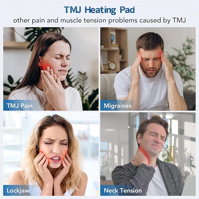 tmj Heating pad for jaw, tmj Relief Products jaw with 3 Heat and 4 Time Settings for TMD Chin Wisdom Teeth Issues, Oral and Facial Surgery (Deep Blue)