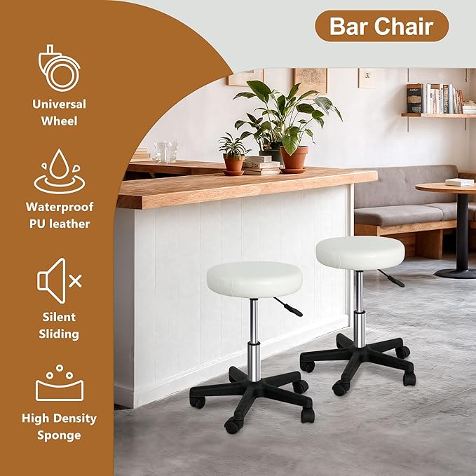 LEMY Professional Salon Stool,Hydraulic Adjustable Rolling Stool with Wheels,PU Leather Swivel Chair for Massage Spa Tattoo Facial Clinic,Ergonomic Design with Lumbar Support and High Mobility