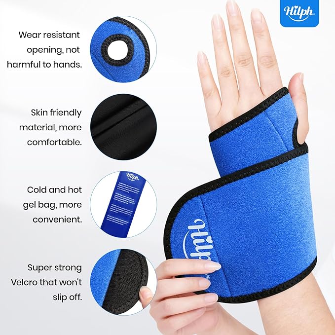 Hilph Wrist Ice Pack Wrap for Carpal Tunnel Relief, FSA Eligible HSA, Reusable Wrist Hot & Cold Therapy Brace for Hand Injuries, Arthritis, Tendonitis, Surgery Recovery Items Gifts Men Women, Blue