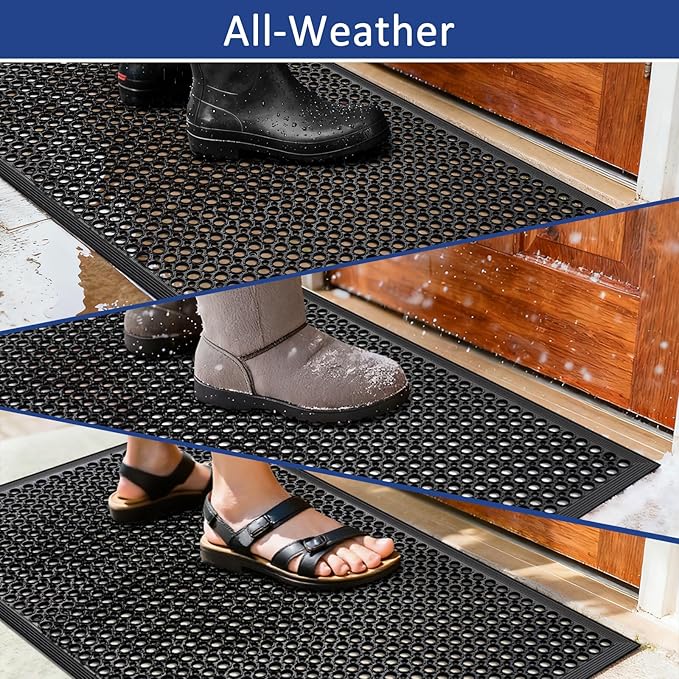 Anti Fatigue Rubber Floor Mat 2 Pack Restaurant Kitchen Mats for Floors Rubber Non-Slip Bar Floor Mats Door mat Drainage Mats Utility Garage Indoor Outdoor Use 36 x 60 Inches