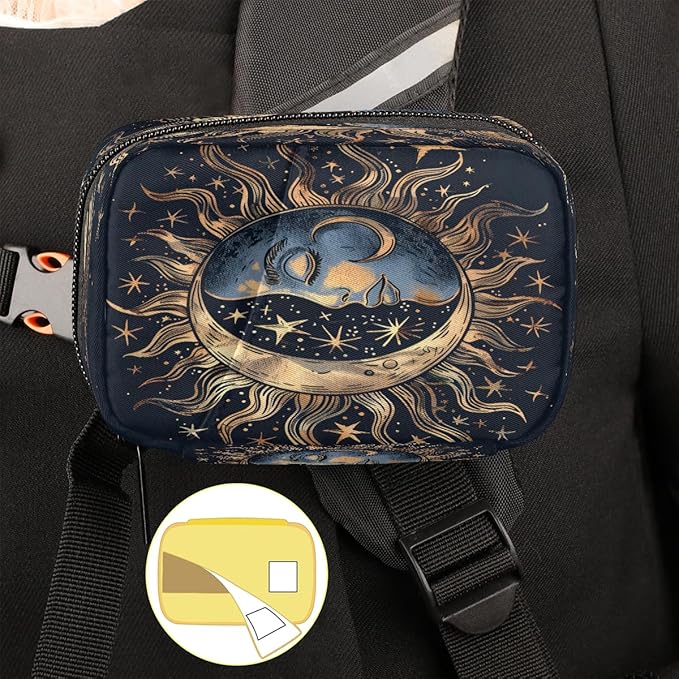Weekly Travel Pill Organizer Case for Purse with Removable 7 Day Box Portable Compact Size Pill Box Fashionable Pill Container for Medicine Vitamin Supplement Boho Moon Ethnic