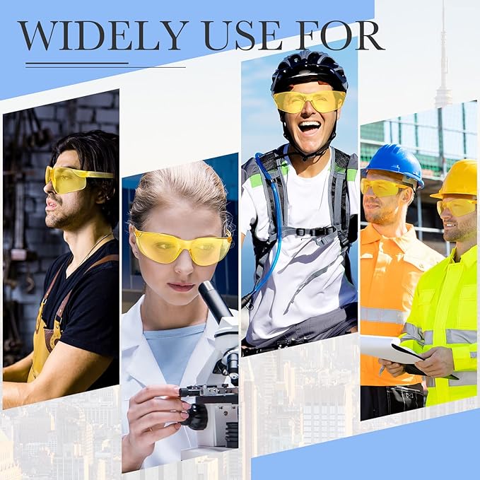 Queekay 12 Pack Safety Glasses Bulk Impact UV Scratch Glasses Protective Eyewear for Men Women Adolescents Eye Protection for Work Lab Construction Science (Amber)