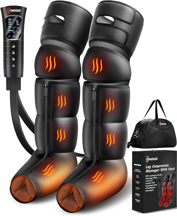 YINGGG Air Compression Leg Massager with Heat - Foot and Calf Massage Sleeve with 3 Heat&6 Intensities&6 Modes, Compression Boots for Circulation and Pain Relief-M