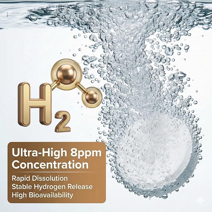 Hydrogen Water Tablets, Molecular Hydrogen Supplement for Cognitive Function & Energy, Create Water with Refreshing Hydration (120 Tablets)