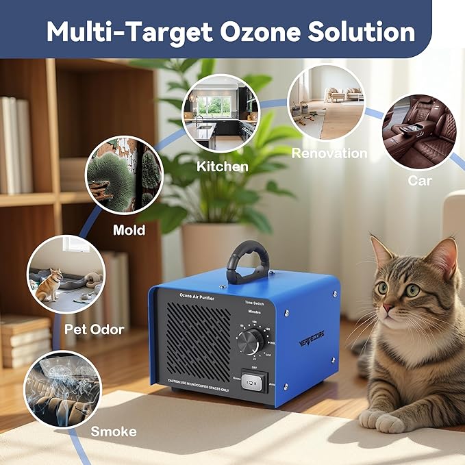 125,000mg/h Ozone Generator, High Capacity Ozone Machine & Negative Ion Air Purifier O3 Air Ionizer Odor Removal for Home, Car, Pets, Basement Covers up to 2500 Sq.Ft. (Silver)