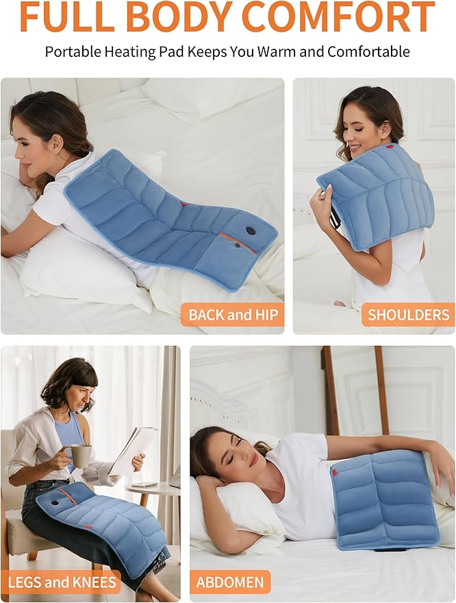 Portable Heating Pad with 12V 15000mAh Battery,Weighted Heating Pad with 3 Heat Levels,Electric Cordless Heat Pad for Back,Neck,Shoulder,Abdomen,Leg,12"x24",Indoor & Outdoor Travel