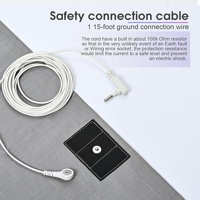 Grounding Sheets with Grounding Cord,Made with Premium Cotton and Pure Silver Threads,Conductive Fabric,Achieve Healthy Sleep(35x90 Inch)