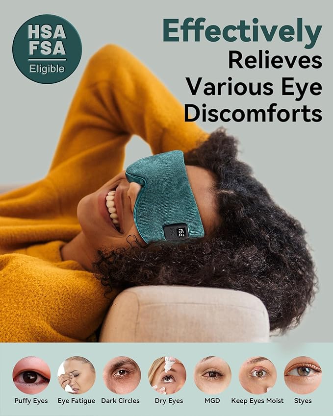 Heated Eye Mask for Dry Eyes: Warm Compress for Digital Tired Eyes, Stye Relief - Cordless, Adjustable Heat & Timer Settings - Airplane/Road Travel, Sleep aid, Office nap Green