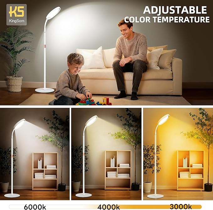 KingSom Light Therapy Lamp,11000 Lux UV-Free Happy Therapy Lamp, Full Spectum Sunlight Lamp with LCD Touch Remote, Height Adjustable Light Therapy Floor Lamp with 9 Brightness & 3 Color Temperatures