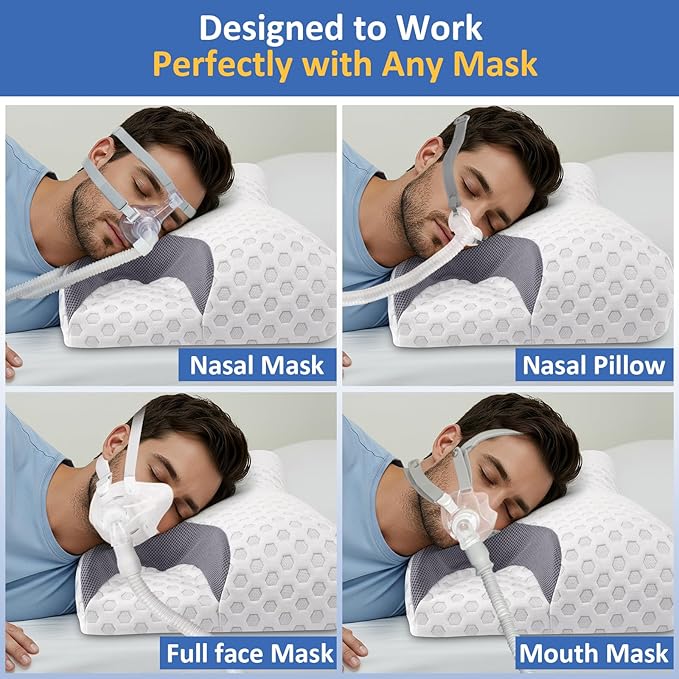 IKSTAR CPAP Pillow for Side Sleepers – Fits All CPAP Mask Types – Adjustable Memory Foam with Contoured Cutouts for Side, Back & Stomach Sleepers – Reduces Air Leaks & Mask Pressure a Better Sleep