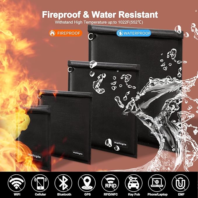 4 Pack Faraday Bags for Laptops & Phones, Faraday Cage for Anti-Theft & Tracking Protection, Waterproof & Fireproof RFID Signal Blocker Bags