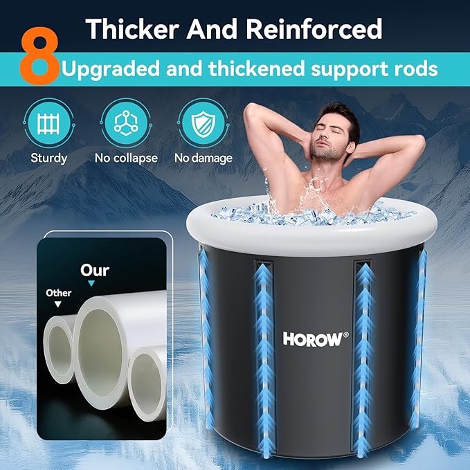 HOROW Ice Bath Cold Plunge Tub with Cover, Multiple Layered Portable Ice Bath Plunge for Cold Water Therapy and Recovery, Indoor & Outdoor Use for Athletes & Adults, 100 Gallons, Black, Round