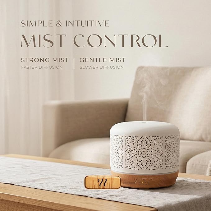 Earnest Living Essential Oil Diffuser White Ceramic Diffuser 500 ml Timers Night Lights and Auto Off Function Home Office Humidifier Aromatherapy Diffusers for Essential Oils