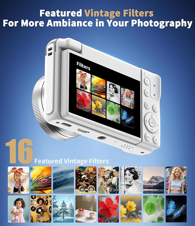 Native 4K Digital Camera Real 21MP CMOS 64MP Images| 3" Flip Screen Vlogging Camera with Built-in Microphone | 16 Retro Filters | Macro & Wide-Angle Lens Support | 32GB&OTG Included