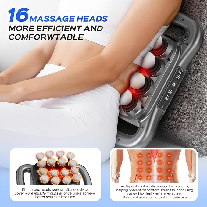 16- Head Massage Gun Set, Deep Tissue Percussion Massager, 2600mAh Quiet Electric Massage Tools with 9 Styles & Levels for Back, Shoulders, Legs, Foot, Body Muscle Pain Relief, Color Gunmetal