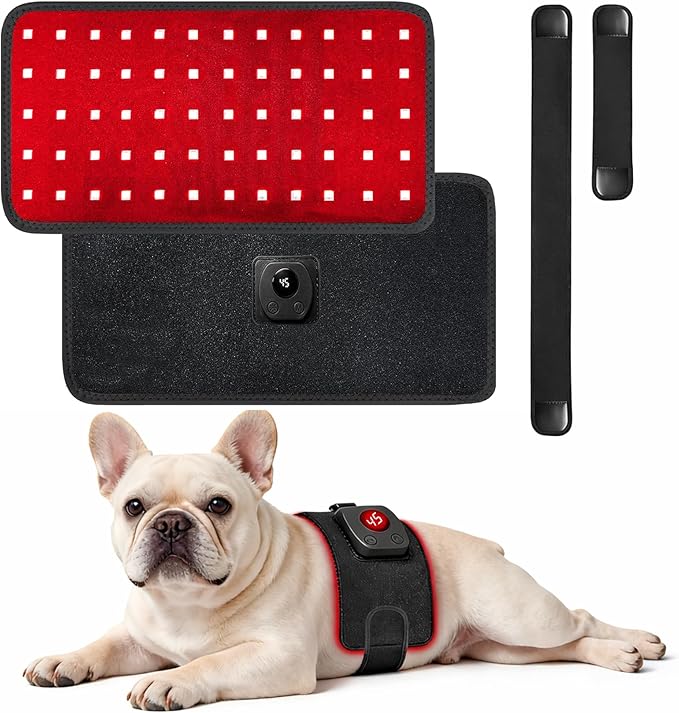 Pets Upgraded Red Light Therapy Belt, LED Infrared Therapy with 4 Modes & 4 Adjustable Timer, 60 LEDs, 660nm & 850nm Red Light, LED Screen Pet Muscle Recovery Light for Joint Relief